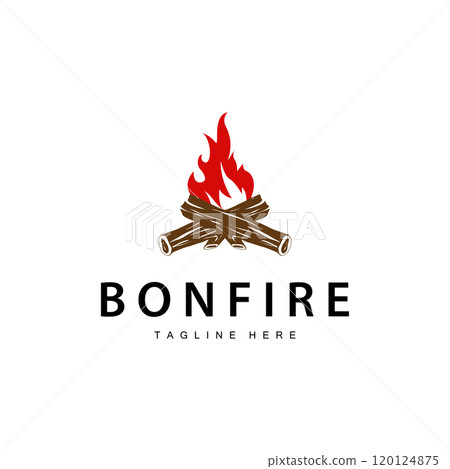 Bonfire Logo, Burning Bonfire Wood And Fire For Camping Retro Vintage Adventure Design Bonfire Logo, Burning Bonfire Wood And Fire For Camping Retro Vintage Adventure Design 120124875