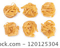 Six Classic Italian Raw Egg Fettuccine - Isolated on White Background 120125304