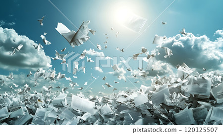 A huge amount of discarded documents flying into the air 120125507