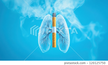 Cigarette and lungs, smoke on a blue isolate background 120125750