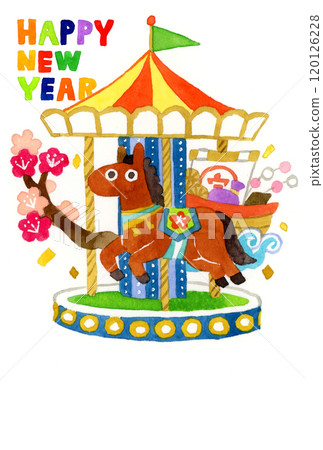 2026/Reiwa 8: Cute Year of the Horse New Year's Card Material (Hand-drawn Watercolor Illustration) 120126228