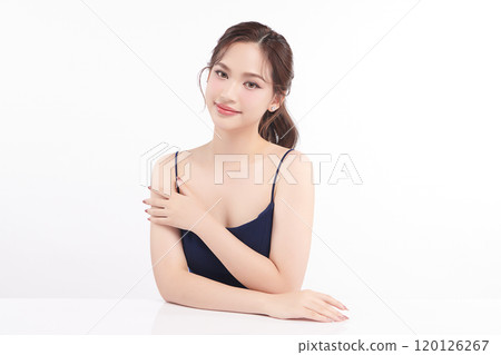 Beautiful young asian woman with clean fresh skin on white background, Face care, Facial treatment, Cosmetology, beauty and spa, Asian women portrait. 120126267