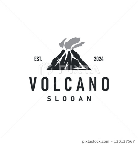 Volcano logo illustration silhouette design volcano mountain erupting with simple rocks and lava 120127567
