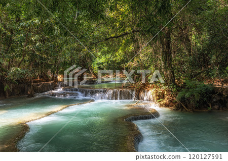 Kuang Si Waterfalls Turquoise Water Pools 120127591