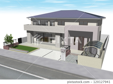 House, house, detached house, residence, new construction, model house (3DCG image) with sky and road House, house, detached house, residence, new construction, model house (3DCG image) with sky and road 120127941