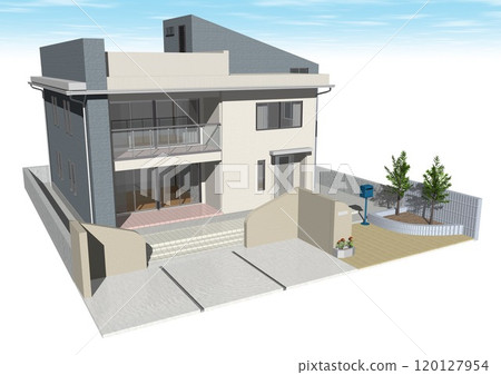House, House, Detached house, Residence, Newly built, Model house (3DCG image) Only the sky 120127954