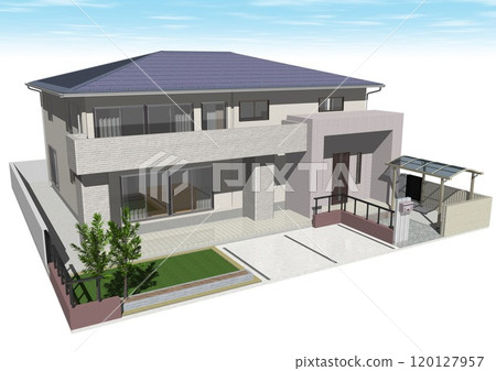 House, House, Detached house, Residence, Newly built, Model house (3DCG image) Only the sky 120127957