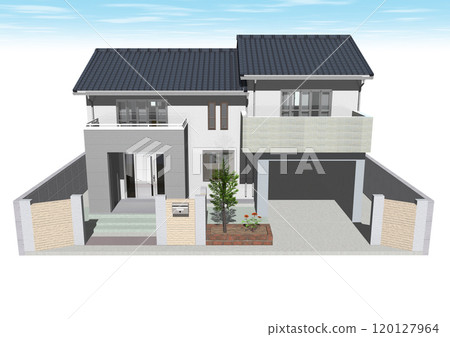 House, House, Detached house, Residence, Newly built, Model house (3DCG image) Only the sky 120127964