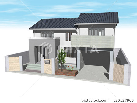 House, House, Detached house, Residence, Newly built, Model house (3DCG image) Only the sky 120127966