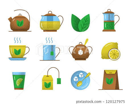 Tea icons with retro texture Tea icons with retro texture 120127975