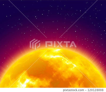 Flaming sunrise, close-up, night background, cartoon style 120128008
