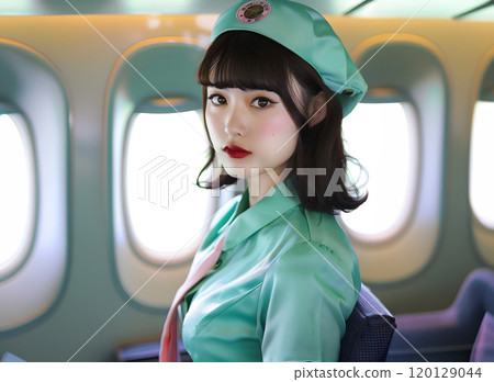穿著端莊制服的亞洲空服員守護著航空旅行的安全。 120129044