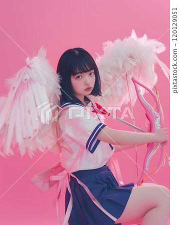 Cupid-style Asian woman holding a Valentine's arrow 120129051