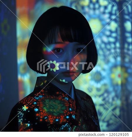 被光的色彩包圍的亞洲女人 120129105