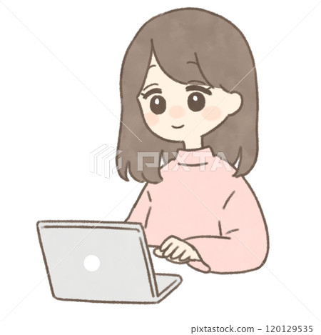 一個女人在電腦上 120129535