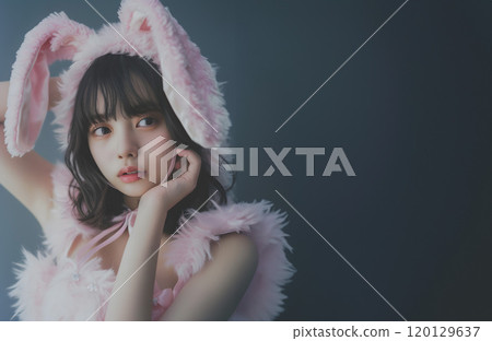 穿著兔子服裝的亞洲女人 120129637