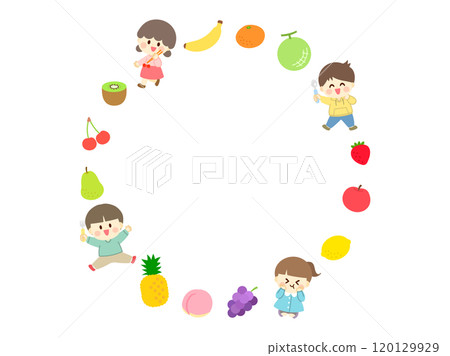 Fruits and children circular frame_flat design 120129929