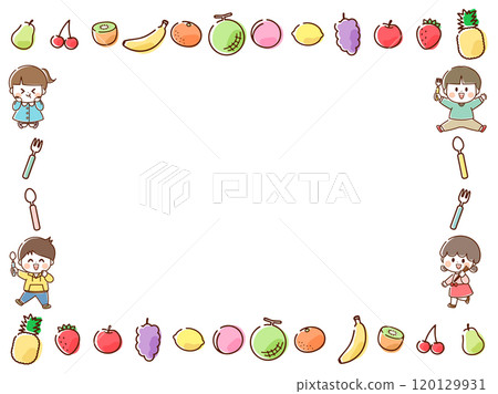 水果和兒童方框_手繪 120129931