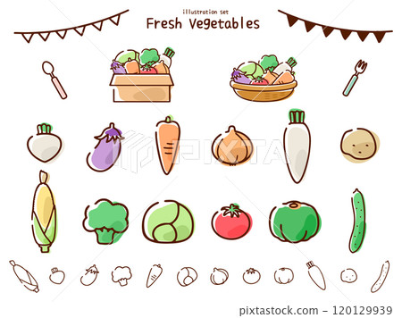 手繪蔬菜和花圈一套 120129939