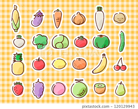 Vegetables and fruits sticker set_hand drawn Vegetables and fruits sticker set_hand drawn 120129943