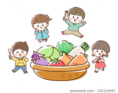 蔬菜與兒童插畫_手繪 蔬菜與兒童插畫_手繪 120129945