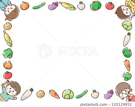 蔬菜與兒童方框2_手繪 120129952
