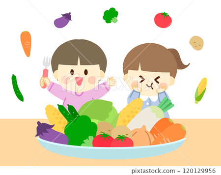 孩子對蔬菜盤感到滿意_平面設計 孩子對蔬菜盤感到滿意_平面設計 120129956