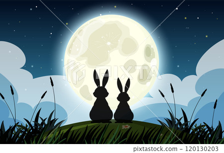 Rabbits Gazing at the Full Moon Rabbits Gazing at the Full Moon 120130203