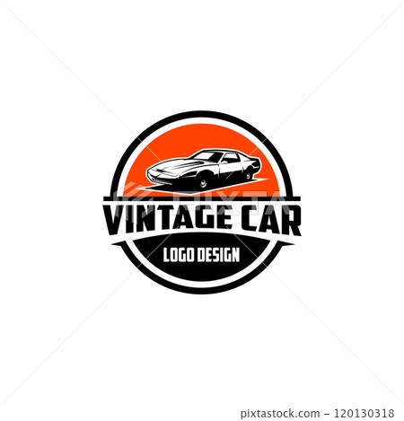Vintage Knight Rider car. with a white background, view from the side with a stunning sunset. best for logo, badge, emblem, icon, sticker design. available in eps 10 120130318