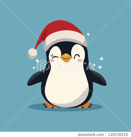Playful penguin wearing santa hat. Cartoon character. 120130320