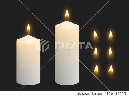 Wax candles with glowing light and flame variations. Wax candles with glowing light and flame variations. 120130335
