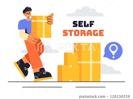 Vector Illustration of a Self Storage Unit with Cardboard Boxes Filled with Unused Items in a Mini Warehouse or Rental Garage with a Background Vector Illustration of a Self Storage Unit with Cardboard Boxes Filled with Unused Items in a Mini Warehouse or Rental Garage with a Background 120130359