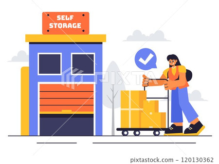 Vector Illustration of a Self Storage Unit with Cardboard Boxes Filled with Unused Items in a Mini Warehouse or Rental Garage with a Background Vector Illustration of a Self Storage Unit with Cardboard Boxes Filled with Unused Items in a Mini Warehouse or Rental Garage with a Background 120130362