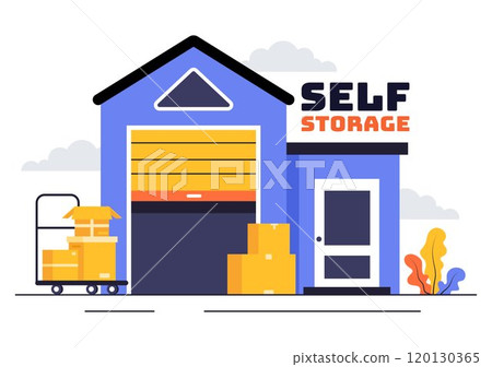Vector Illustration of a Self Storage Unit with Cardboard Boxes Filled with Unused Items in a Mini Warehouse or Rental Garage with a Background Vector Illustration of a Self Storage Unit with Cardboard Boxes Filled with Unused Items in a Mini Warehouse or Rental Garage with a Background 120130365