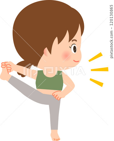 A woman in training wear standing on one leg 120130865
