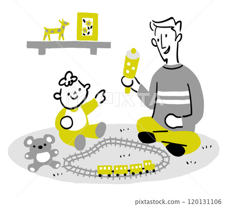 爸爸在客廳和嬰兒玩耍,Ikumen,火車玩具,育嬰假 爸爸在客廳和嬰兒玩耍,Ikumen,火車玩具,育嬰假 120131106