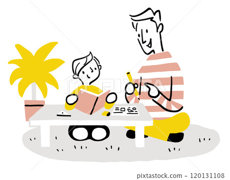 Parents and children studying at the living room table 120131108