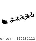 Santa Claus rides reindeer in a sleigh sled.  120131112