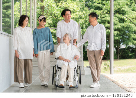 Families, families, and three-generation families visiting elderly people at nursing homes, care facilities, and hospitals 120131243
