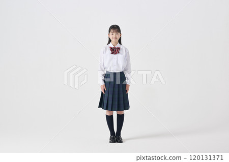 White background, Japanese female junior high school student, smiling, full body White background, Japanese female junior high school student, smiling, full body 120131371