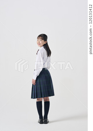 White background, Japanese female junior high school student, smiling White background, Japanese female junior high school student, smiling 120131412