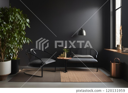 Simple, cozy relaxation corner with minimalist design for comfort.AI Generated 120131959