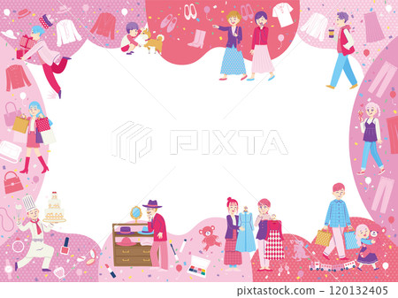 Shopping people Flat design A3 Landscape Pink 120132405