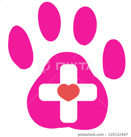 Vivid pink paw with cross and heart Vivid pink paw with cross and heart 120132407