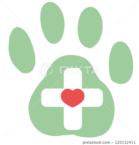 Green paw with cross and heart Green paw with cross and heart 120132411