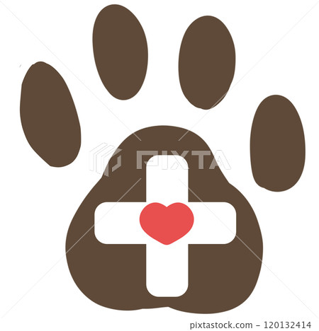 Brown paw with cross and heart Brown paw with cross and heart 120132414