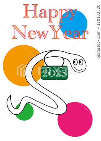 2025年新年賀卡材料，新年賀卡上有蛇年令和七年生肖蛇的彩色插圖 120132520