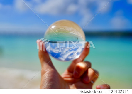 The sea reflected in the glass ball The sea reflected in the glass ball 120132915