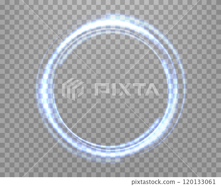 Blue magic ring with glowing. Neon realistic energy flare halo ring. Abstract light effect on a transparent background. Vector illustration. Blue magic ring with glowing. Neon realistic energy flare halo ring. Abstract light effect on a transparent background. Vector illustration. 120133061