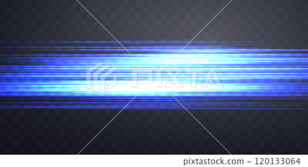 Speed rays, light neon flow, zoom in motion effect, blue glow speed lines, colorful light trails, perspective stripes. Abstract background, vector illustration. 120133064